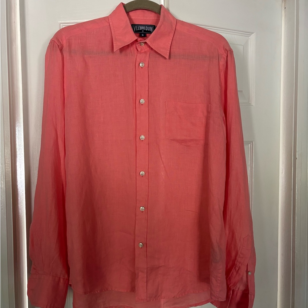 Vilebrequin Coral Linen Button Down Shirt Classic Collar
